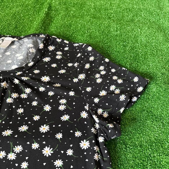 Emily Stacy Short Sleeve Round Neck Super Soft Black Floral T-Shirt Plus Size 3X - Picture 4 of 13